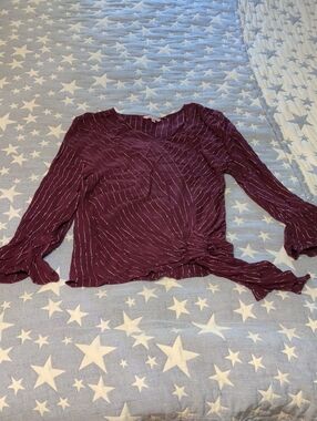 Juicy Couture Plum Knot Blouse with Metallic Pinstripes XS 2/4